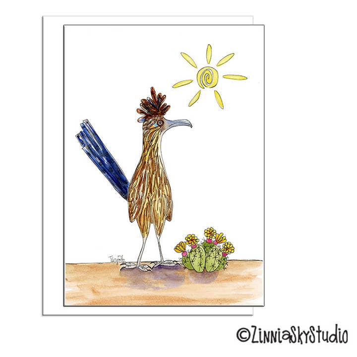 Road Runner Flowers Blank Card for wholesale by Zinnia Sky Studio LLC