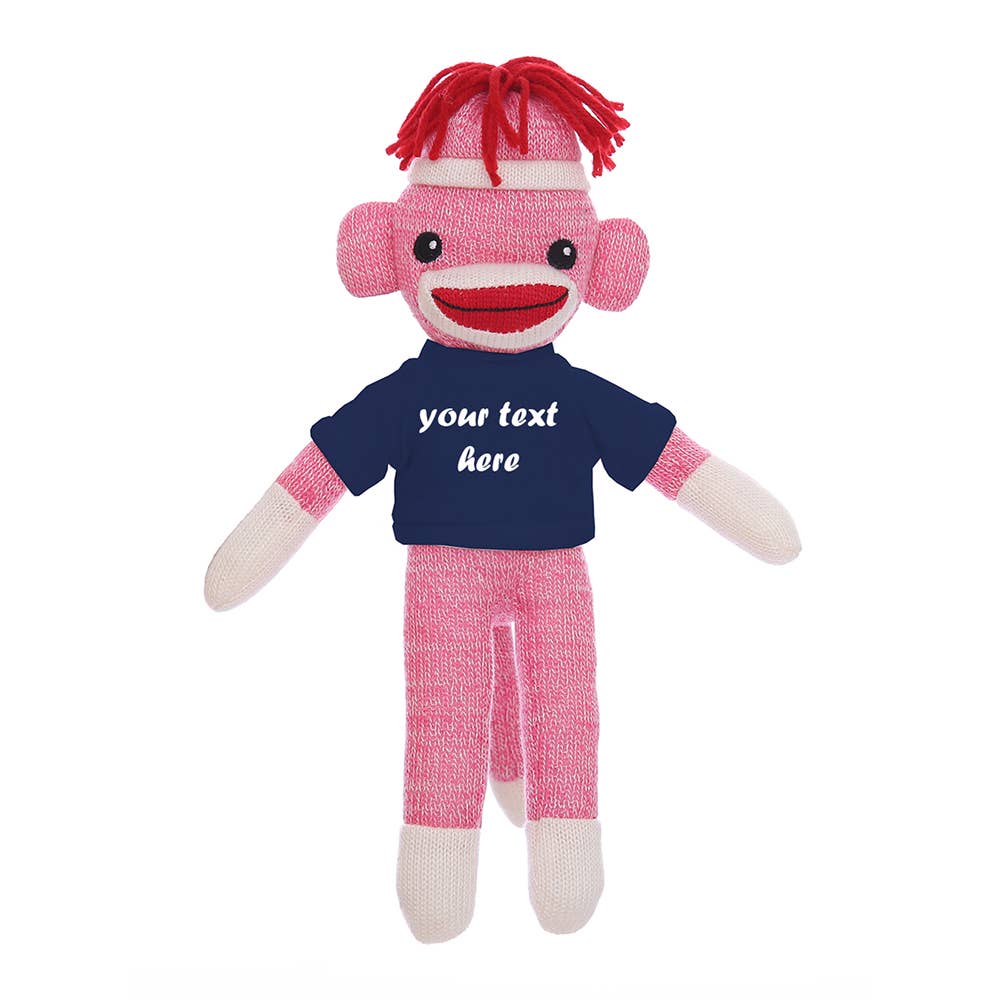 Plushland - Vente Peluche – enfant et bébé - Singe Chaussette Rose de 8" avec T-shirt Personnalisable | Animal en Peluche6