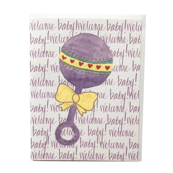 Carte bébé avec hochet pour la vente par Allie & Elle