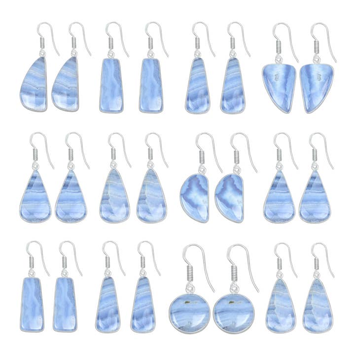 Blue Lace Agate Earrings – Minimalist, Silver-Plated | Wholesale & Handmade (Made to Order) for wholesale by Handmade Jewels