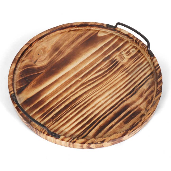 Aria Scorched Wood Serving Tray with Handles for wholesale by INOX artisans