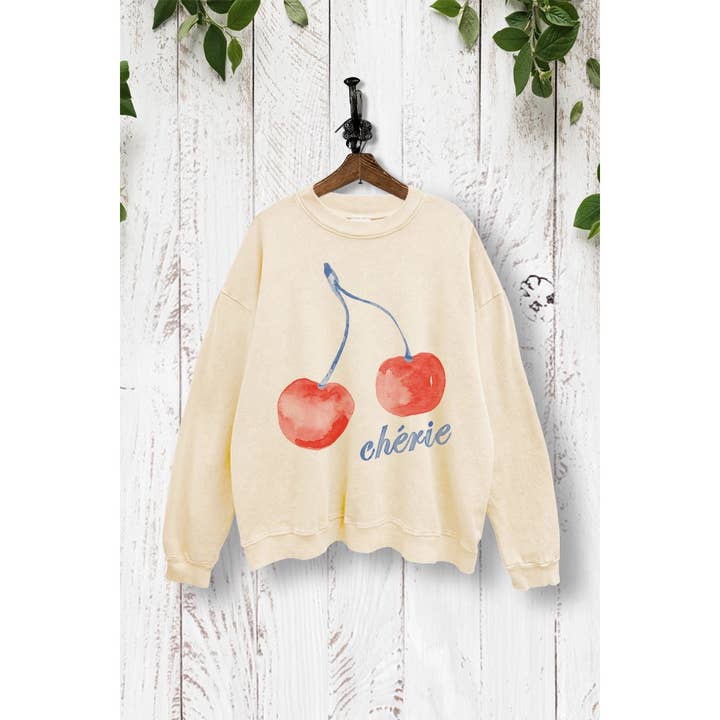 SWEATSHIRT DÉLAVÉ MINÉRAL GRAPHIQUE FRUIT CERISES CHÉRIE pour la vente par VINTAGE POINT USA