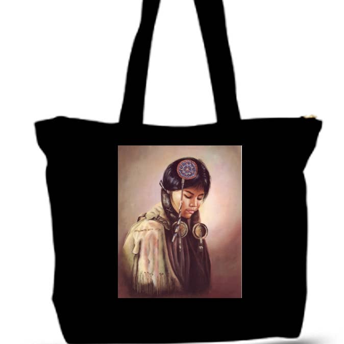 BMS BIZ - Wholesale Tote Bag - Unisex - American Indian Young Girl Large Tote Grocery & Stuff Bag