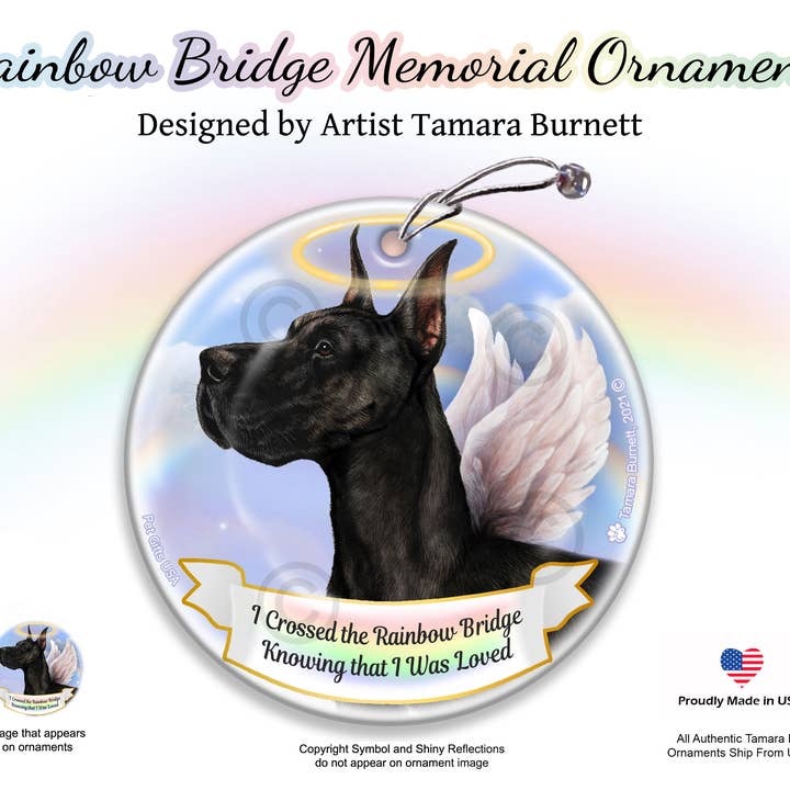 Pet Gifts USA, LLC – wholesale Ornament – Great Dane Cropped Black Rainbow Bridge Memorial Ornament