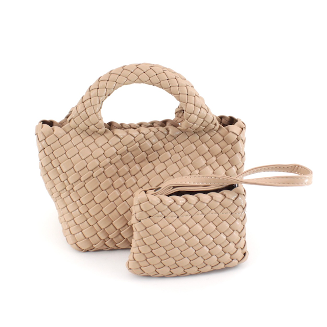 Pretty Persuasions - Wholesale Tote Bag - Women's - P24012 Small Woven Tote Crossbody Bag w/Cosmetic Pouch18