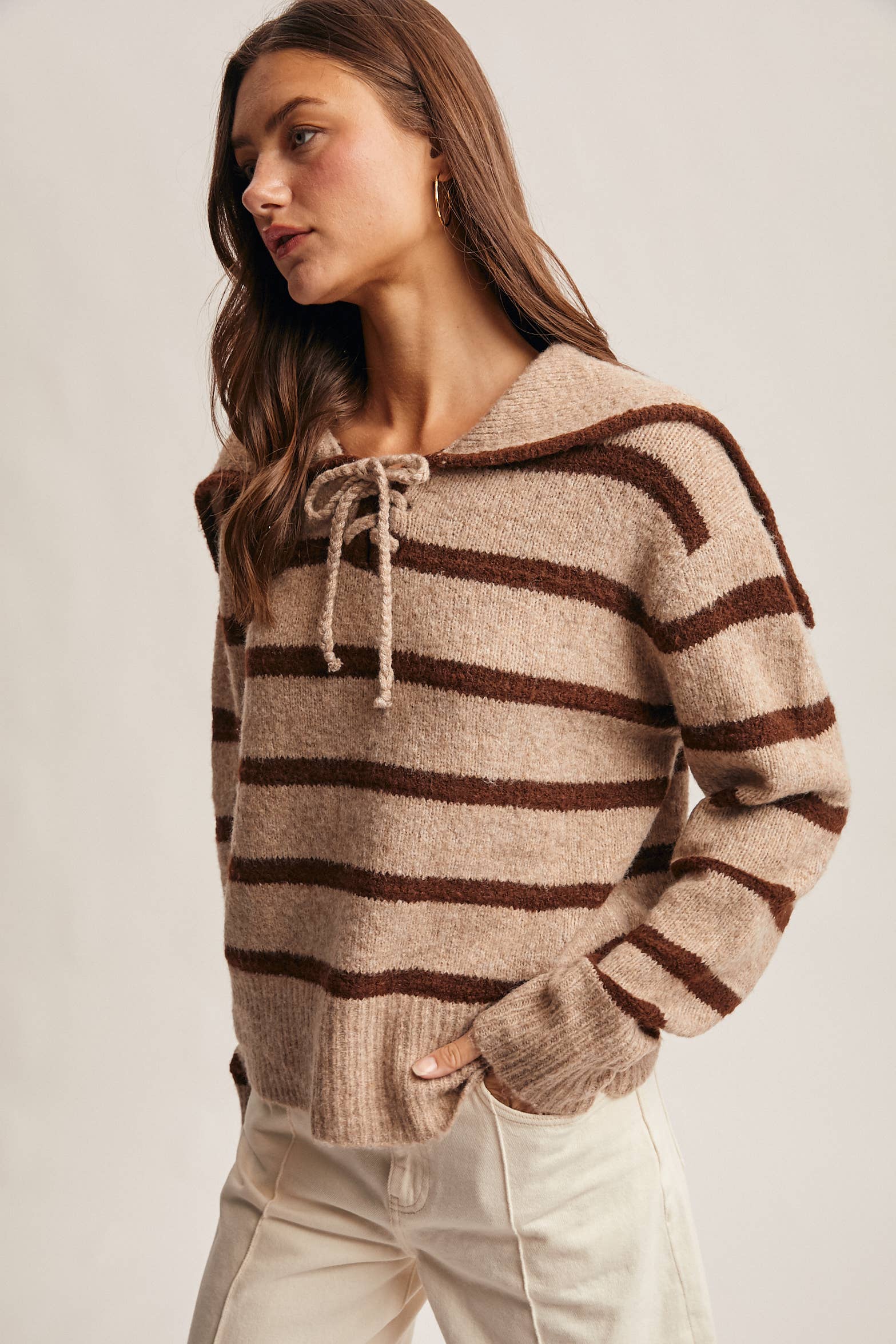 Forte - Vendita all'ingrosso Maglione tricot - Donna - Maglione a Maglia con Colletto da Marinaio a Righe FSW001216