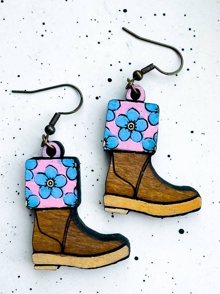 Boucles d'oreilles en bois Forget Me Not Alaska Boho Spring, cadeau printanier pour la vente par Ak Daisy Chain