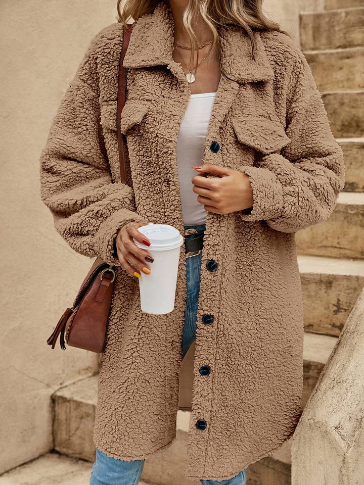 UNISHE - Wholesale Jacket - Women's - Plain Button Up Sherpa Jacket GSS097