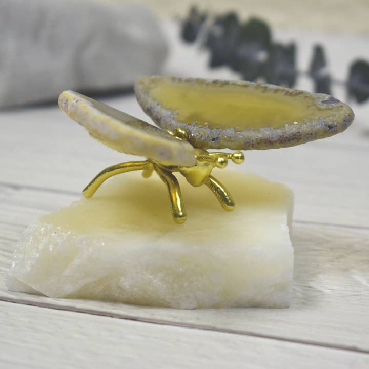 PIETRA DI CASA - Vente Poignée/bouton - Petit Papillon : Bouton en Agate Jaune Naturelle, Tirette & Décoration3