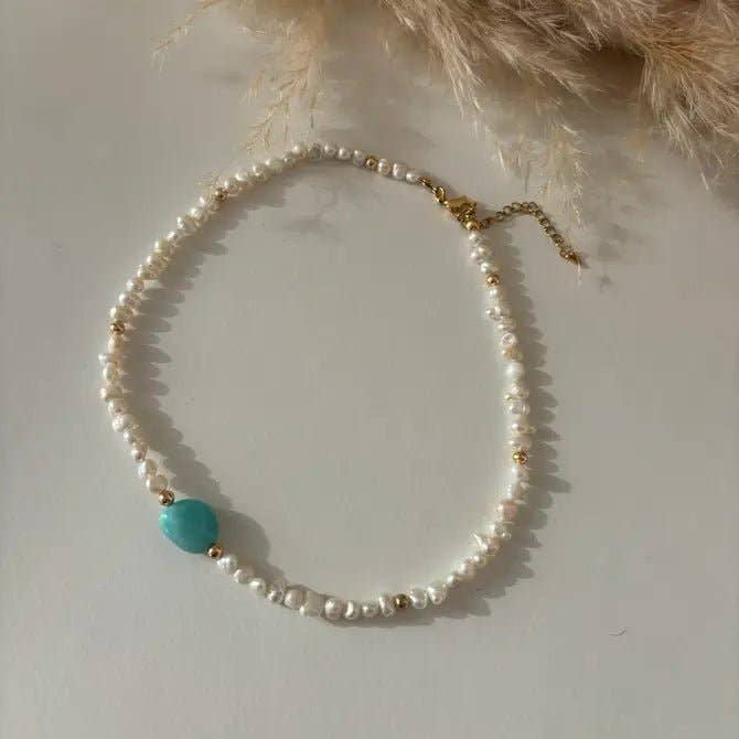 OE! - Wholesale Kralen/parelketting - DESIDERIO - Ketting/Choker met zoetwaterparels en amazoniet2