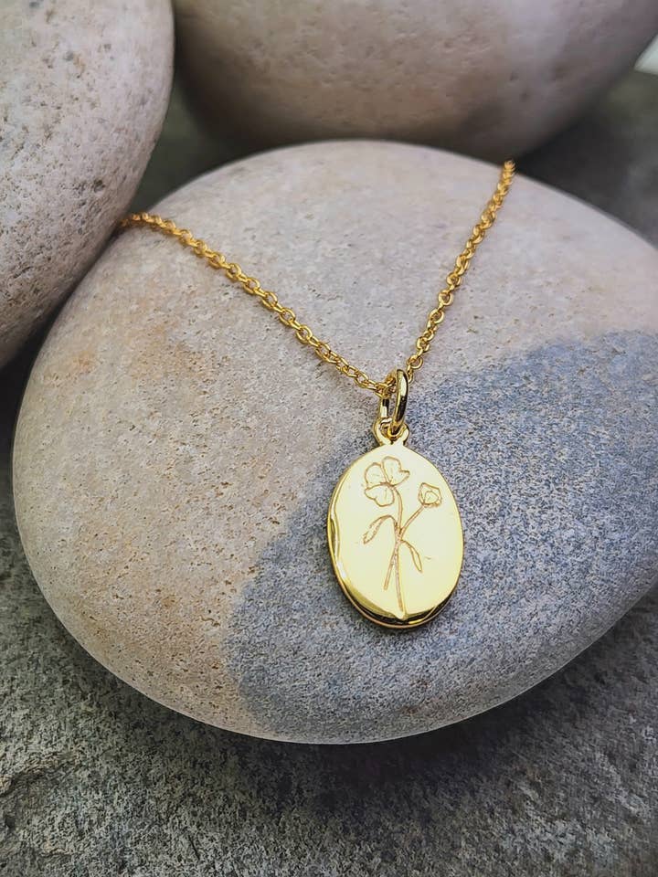 Collana Fiore di Nascita di Aprile in Pisello Odoroso + Oro per la vendita all'ingrosso da parte di Heart and Lotus Sterling Silver Jewelry