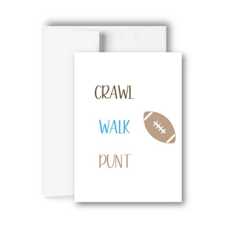 Crawl Walk Punt Baby Boy Greeting Card for wholesale by Brandi Creations Design Studio