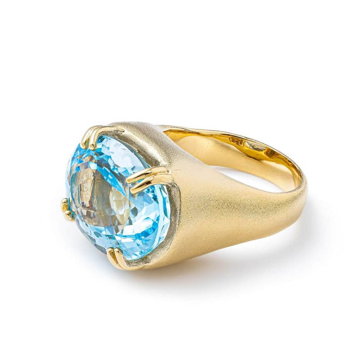 Tethys Unisex 18K Gold-plated 925 Silver Ring with Natural Oval-cut Blue Topaz for wholesale by German Kabirski