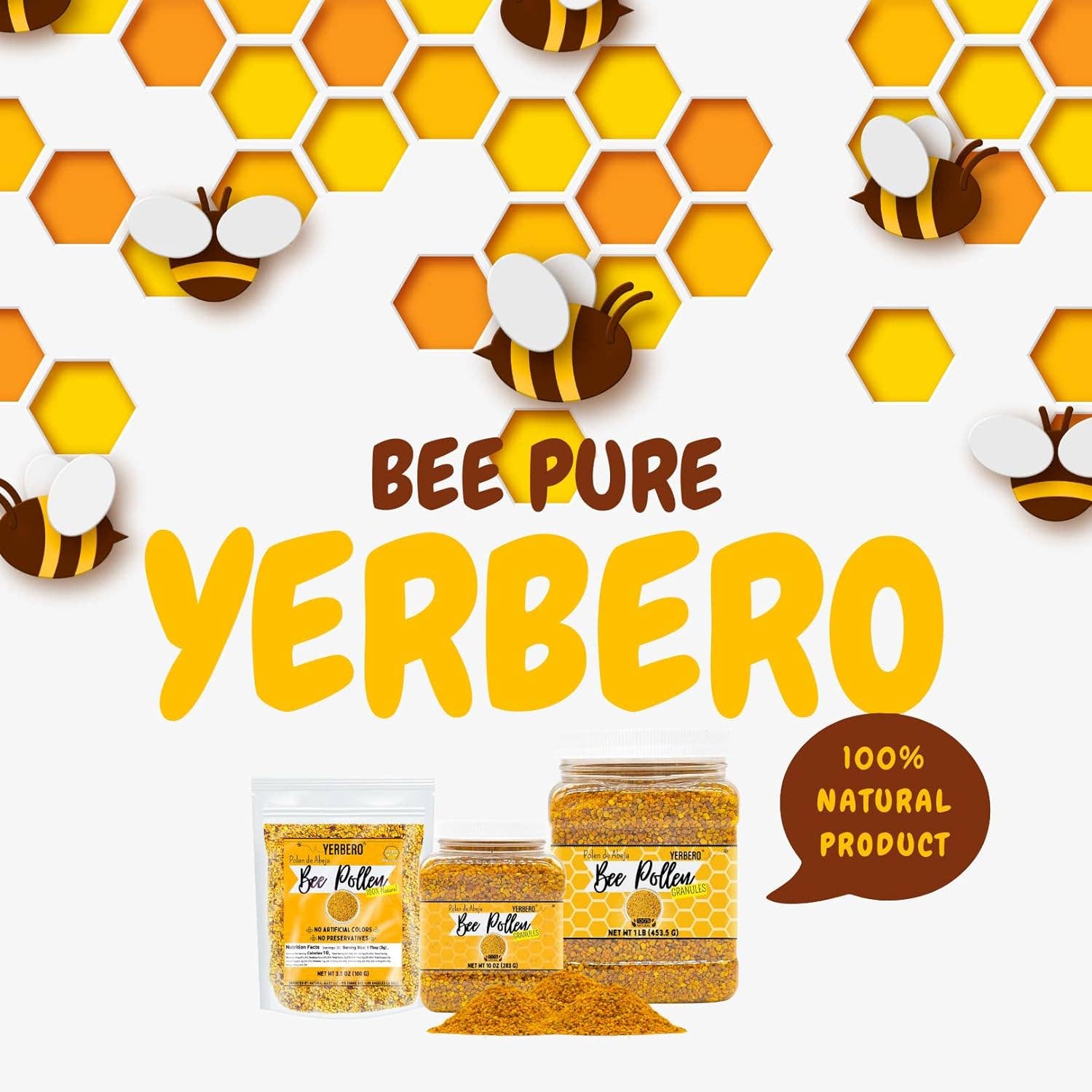 YERBERO - Wholesale Honing - Yerbero Premium bijenpollen korrels in bulk (verschillende maten) | 100% natuurlijk, puur, rauw met zoete rijke smaak | Polen de Abeja Honey 100% natuurlijk3
