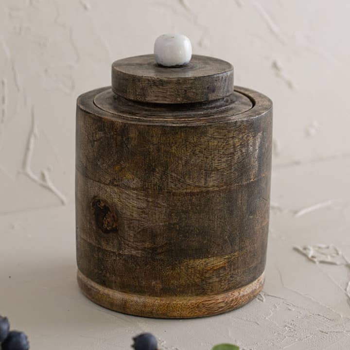 SALE - Kara Round Canister Natural Mango Wood for wholesale by Foreside Home & Garden