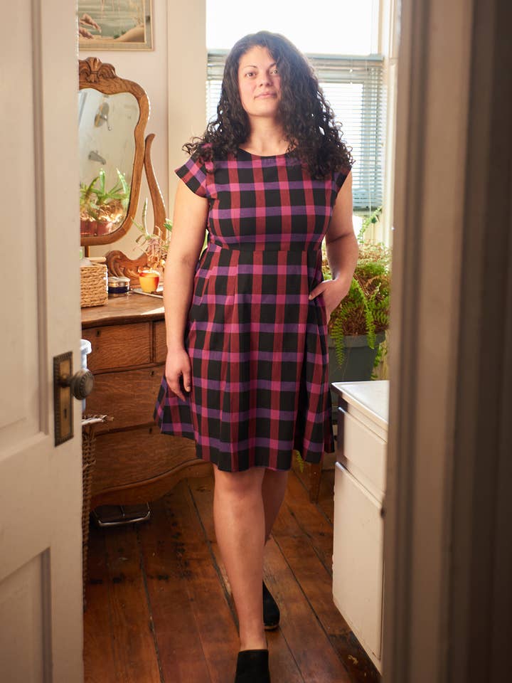 Devonshire Dress Ultra Violet Plaid for wholesale by Mata Traders