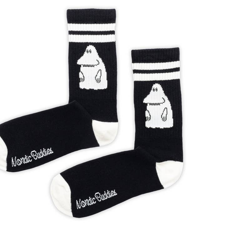Chaussettes rétro The Groke's Evening Walk pour homme, noires pour la vente par Nordicbuddies