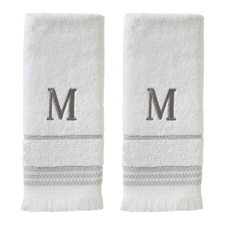 Conjunto de Toalhas de Mão de Algodão Casual Monogram “M” 2 Peças, Branco por atacado de SKL HOME