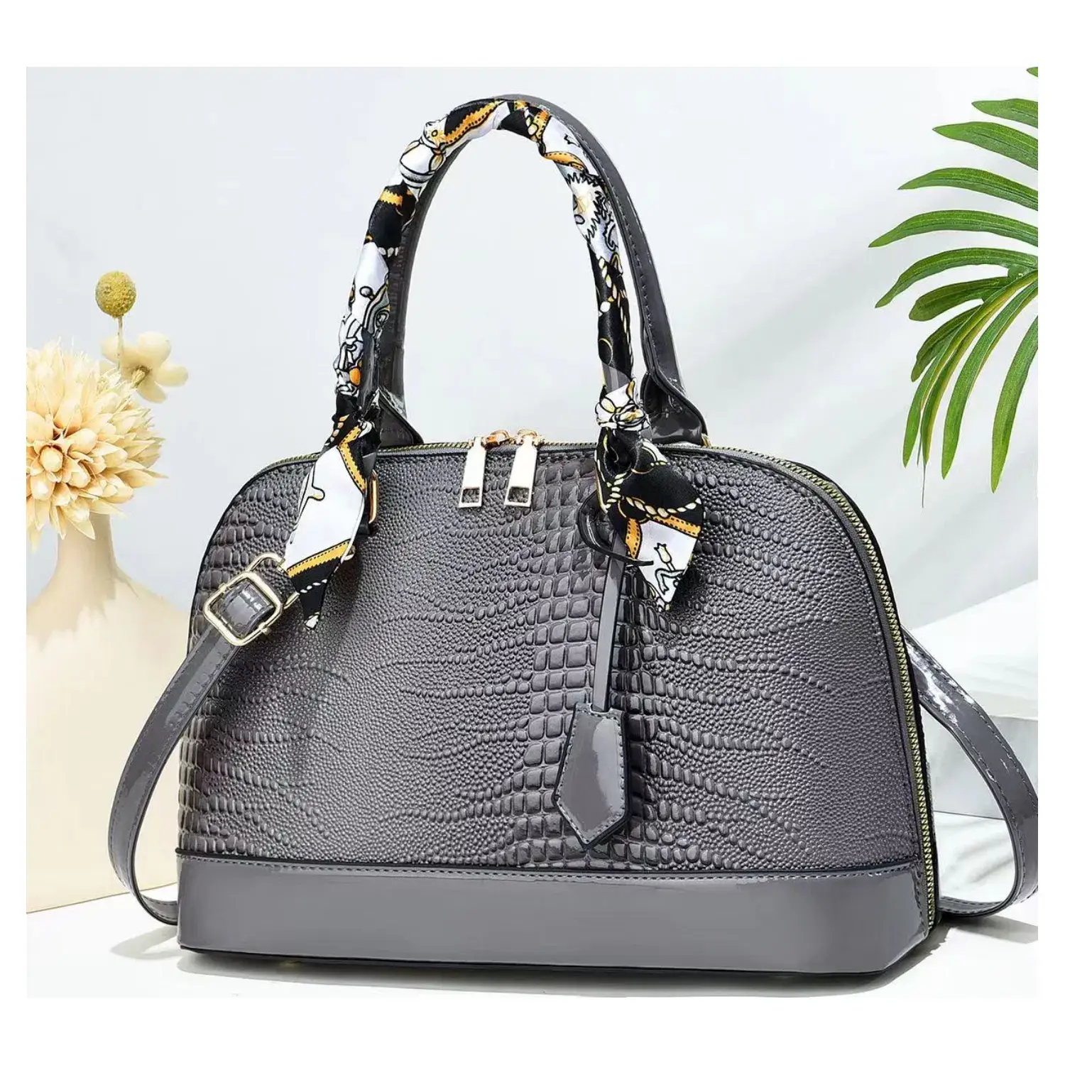 Superbia - Wholesale Top Handle Bag - Women's - Luxury Croc Pattern Zip Around Tote Bag Top Handle Bag-20265