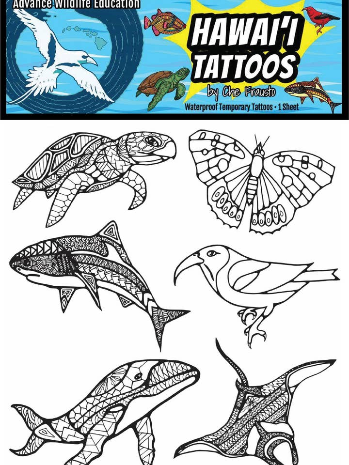 Hawaiian Tattoo Sheet (Black) for wholesale by Advance Wildlife Education LLC