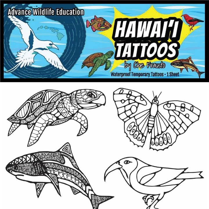 Advance Wildlife Education LLC - Vendita all'ingrosso Tatuaggi temporanei - Foglio per tatuaggi hawaiani (nero)0