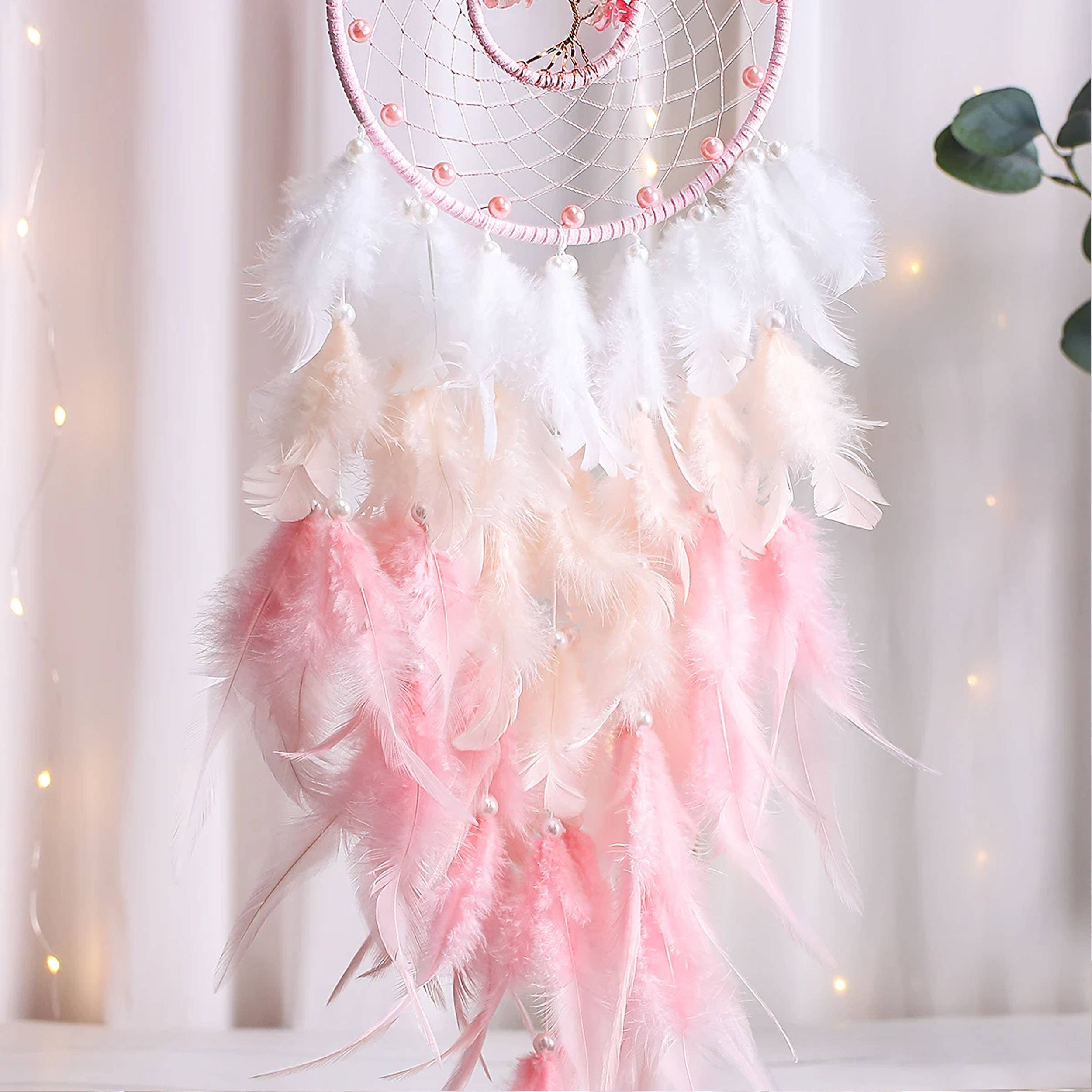 La Bella Monte - Vente Attrape-rêve - Attrape-rêves avec plumes et pierre de cristal, motif arbre de vie3