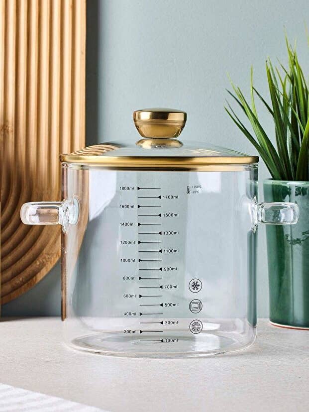 Pentola in vetro borosilicato da 1800 ml con coperchio dorato - Pentolame resistente al calore per la vendita all'ingrosso da parte di Aladdin