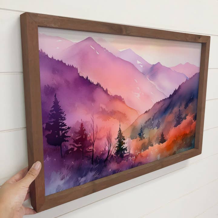 Hangout Home - Wholesale Art Print - Purple Ombre Mountains - Framed Nature Wall Art -Cabin Decor