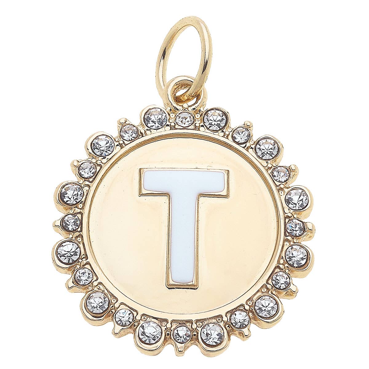 Canvas Style - Wholesale Individual Charm/Pendant - Rhinestone Letter Disc Charm in Shiny Gold19
