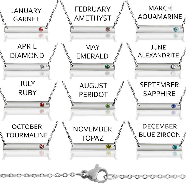 60 pc Stainless Steel Birthstone Bar Necklace Set for wholesale by WJW