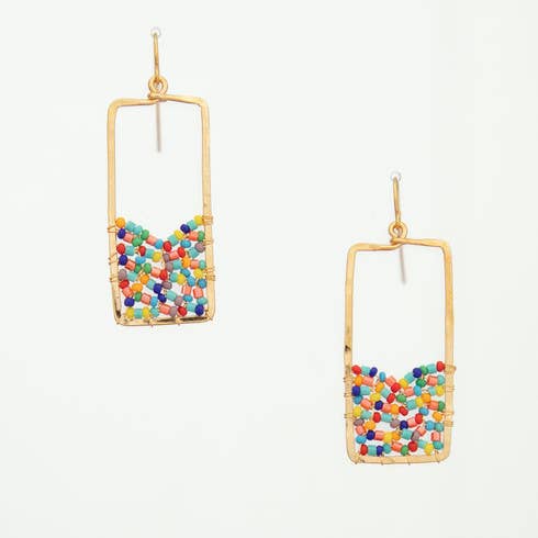 Hammered Boho Gold, Beaded, Wire Wrapped Beaded Earrings for wholesale by Machu Picchu Jewelry