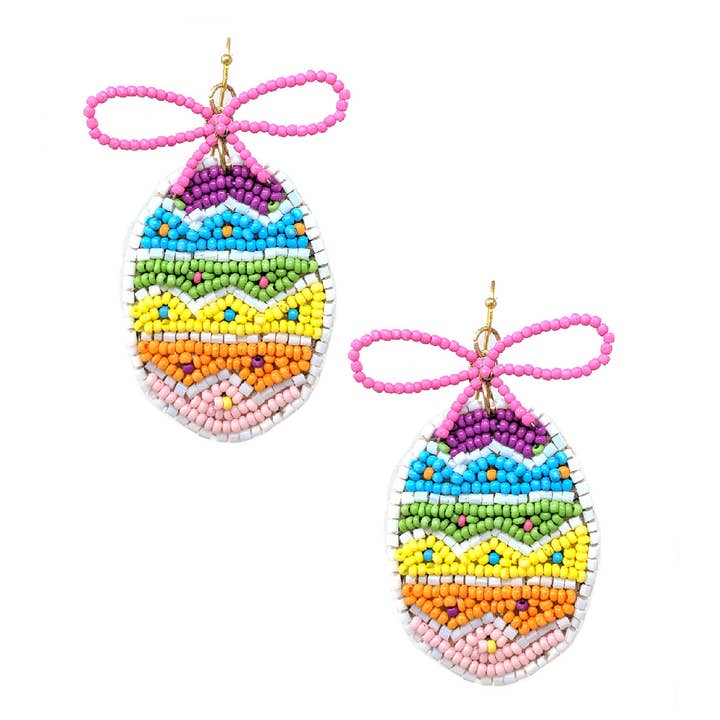 Ribbon Easter Egg Seed Beaded Hook Earrings for wholesale by Fashion City