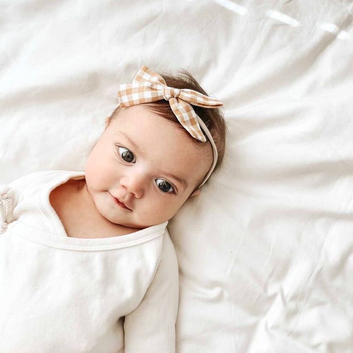 Mustard Gingham Hair Bow for wholesale by Roses and Polkadots Boutique