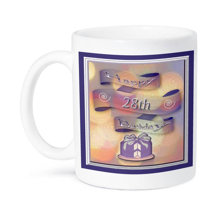3dRose, Bånd og Kage Tillykke med 28-års Fødselsdagen, Krus for engroshandel hos 3dRose