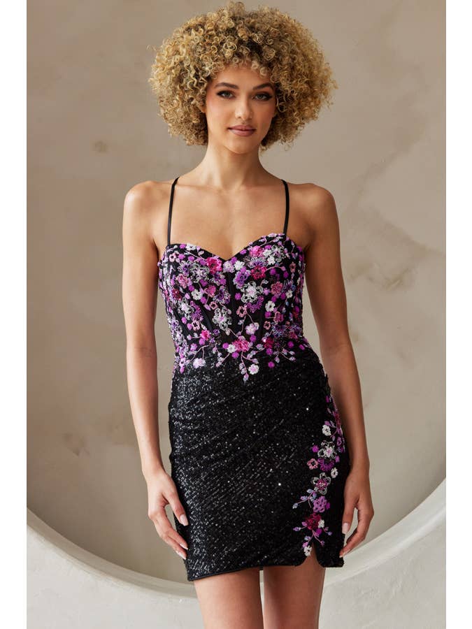 Babyfox Apparel - Wholesale Dress - Women's - Floral Embroidery Fitted Sequin Dress6