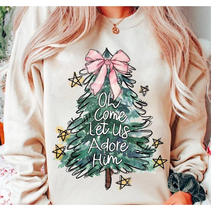 T-shirt ou sweat-shirt d'équipage Oh Come Let Us Adore Him pour la vente par Peach Closet