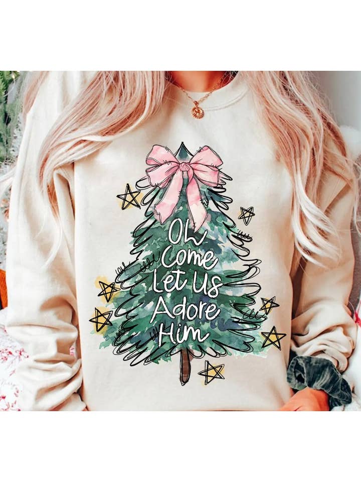 Peach Closet - Wholesale Graphic Sweatshirt - Women's - Oh Come Let Us Adore Him T-Shirt or Crew Sweatshirt