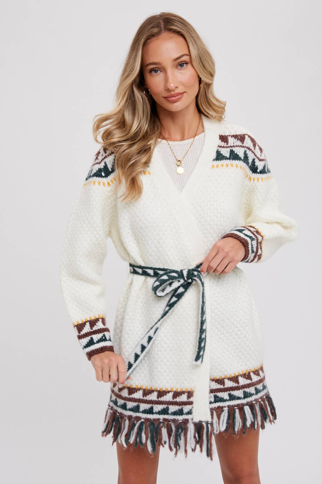 Bluivy – wholesale Cardigan – Women’s – AZTEC PATTERN BELTED CARDIGAN11