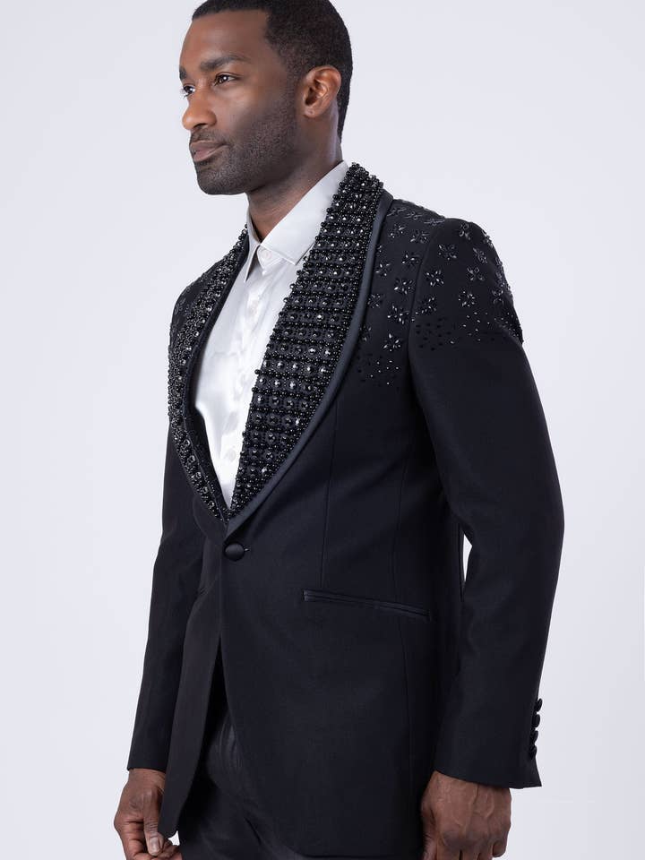 BARABAS - Wholesale Blazer - Men's - Men's Floral Rhinestone Shawl Lapel Blazer 4EBL462