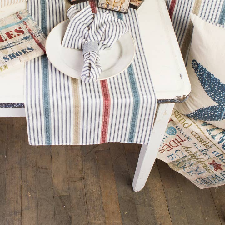 Beach Living 15x60 Striped Cotton Table Runner for wholesale by Heritage Lace