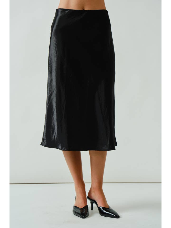 Aaron & Amber - Wholesale Skirt - Women's - AJS5484 HOLIDAY A LINE SATIN MIDI SKIRT