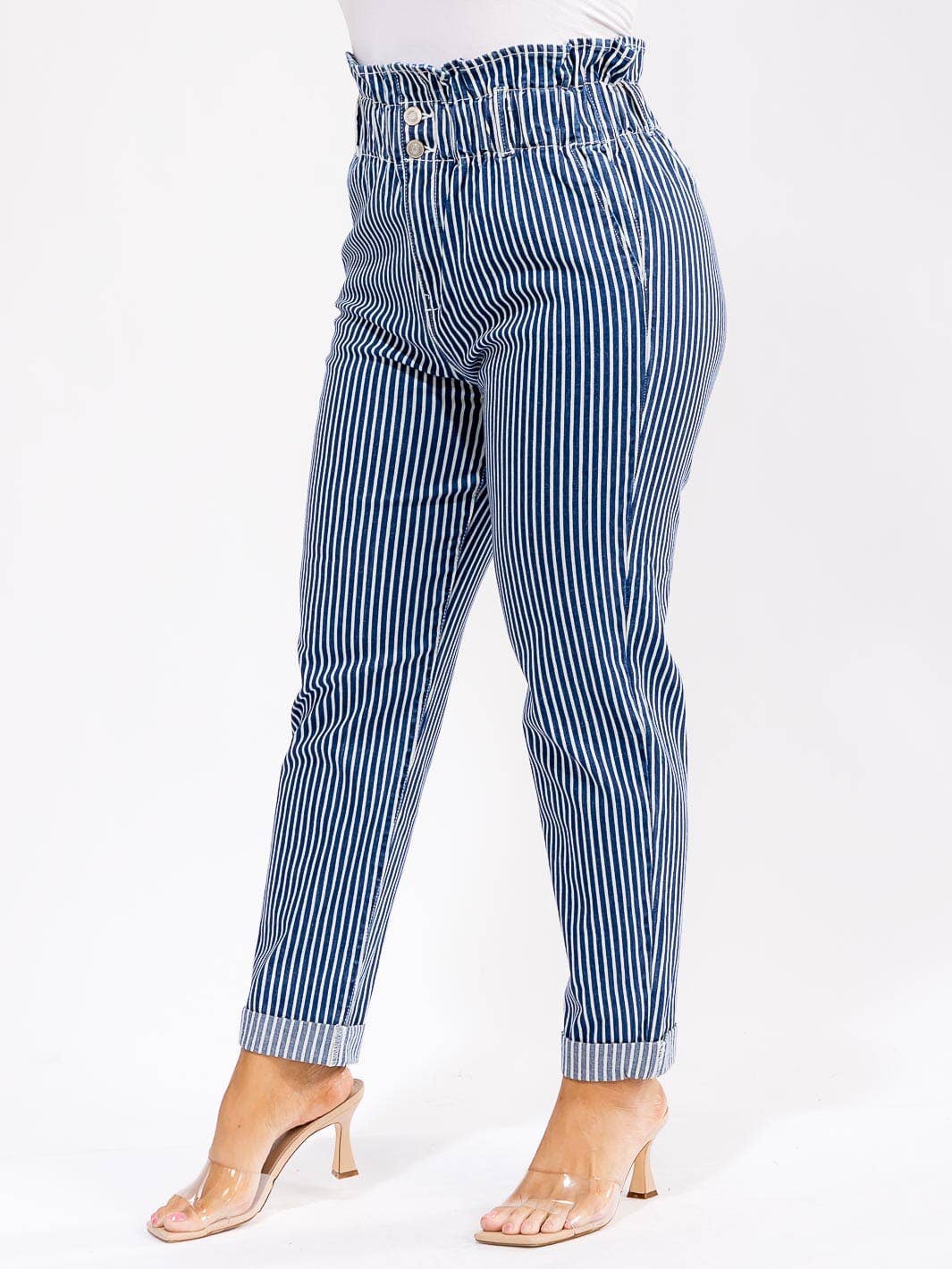 kycozy - Wholesale Jeans – Women’s - PLUS SIZE BUTTON CLOSURE POCKETS SKINNY LEG STRIPED DENIM PANTS