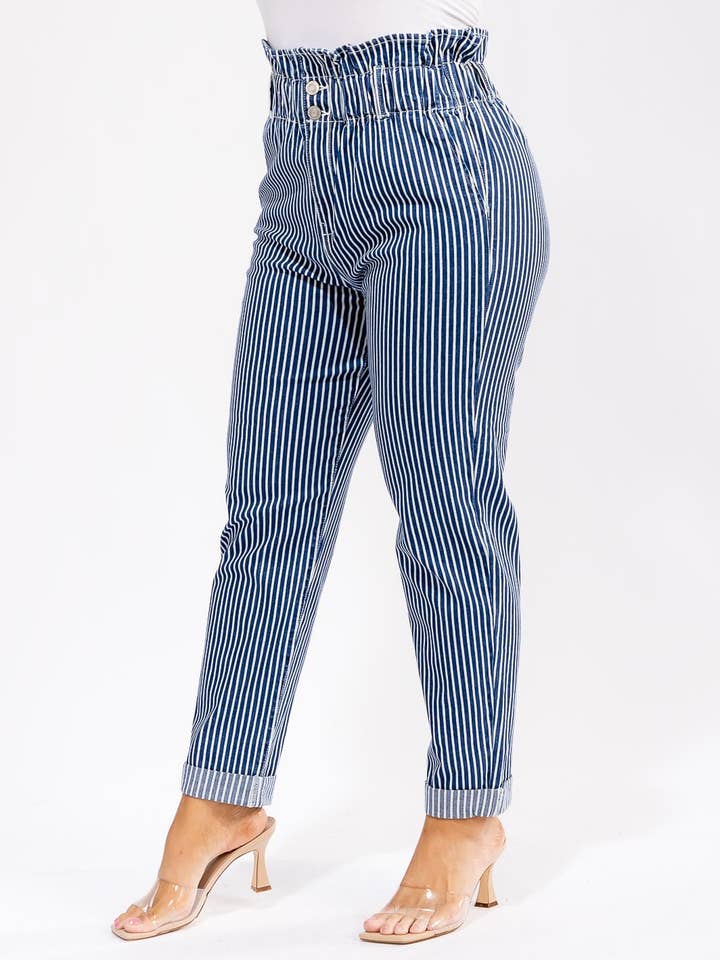 kycozy - Wholesale Jeans – Women’s - PLUS SIZE BUTTON CLOSURE POCKETS SKINNY LEG STRIPED DENIM PANTS0