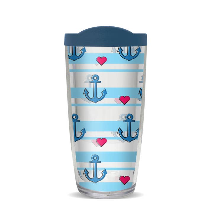 Anchors and Hearts Doodles Tumbler for wholesale by FREEHEART
