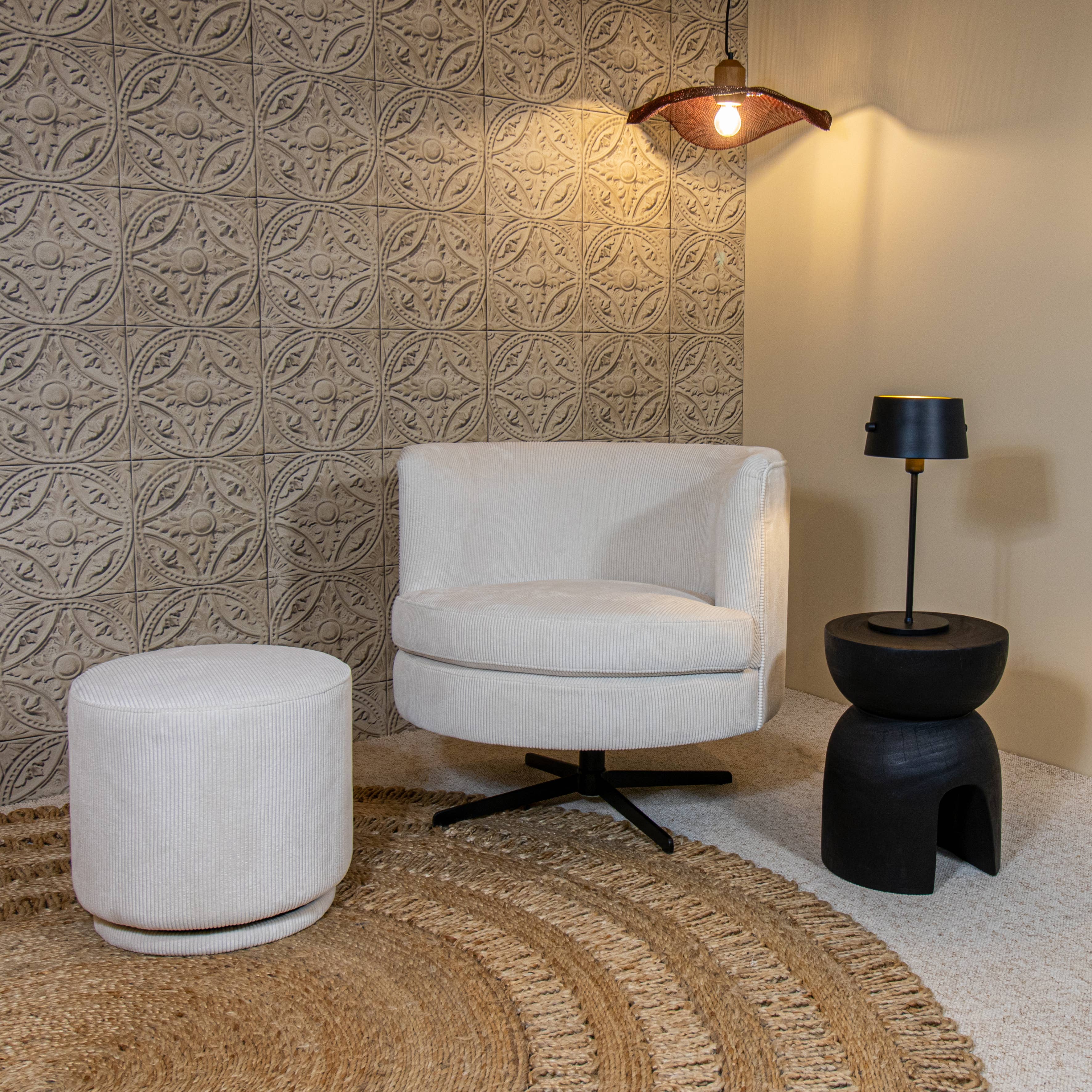 Now's Home - Wholesale Pouf - SWIVEL OTTOMAN IN ECRU CORDUROY 40X40XHT39CM CASPER2