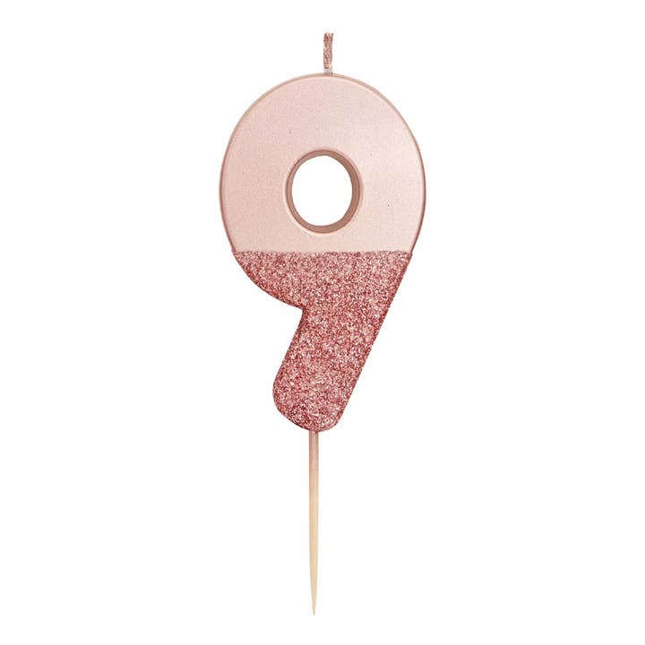 Talking Tables USA - Wholesale Cake Candle - Rose Gold Glitter Birthday Number Candles | 0-9 | Single |9