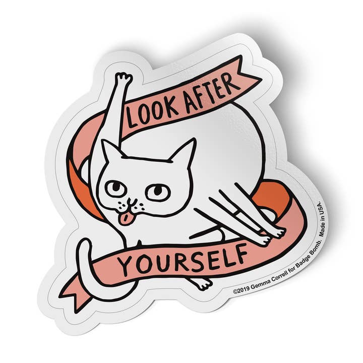 Badge Bomb - Wholesale Sticker - Look After Yourself Cat Big Sticker0