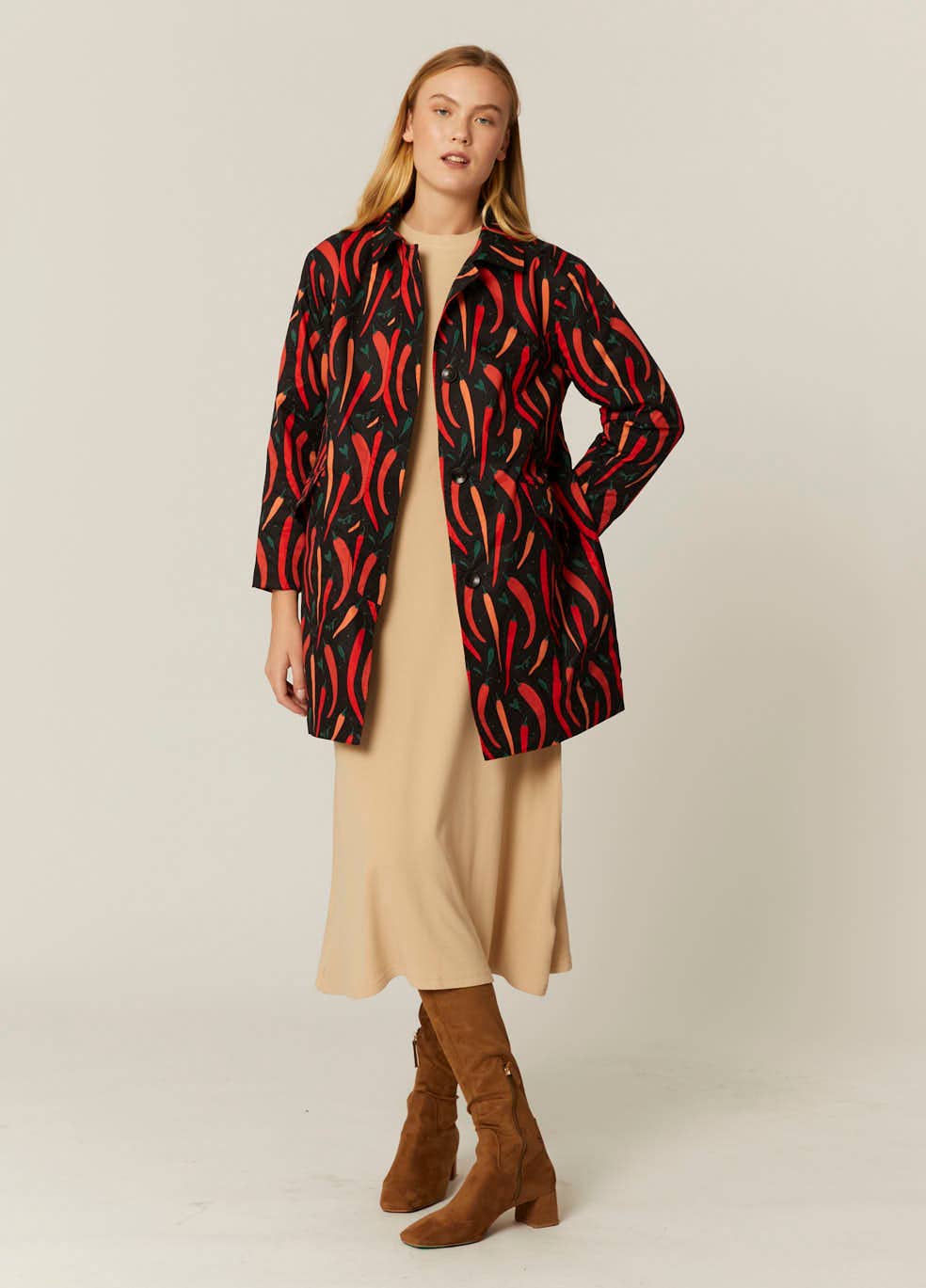 Pepaloves – Engroshandel Jakke - Dame – Kort chilimønstret trenchcoat til kvinder4