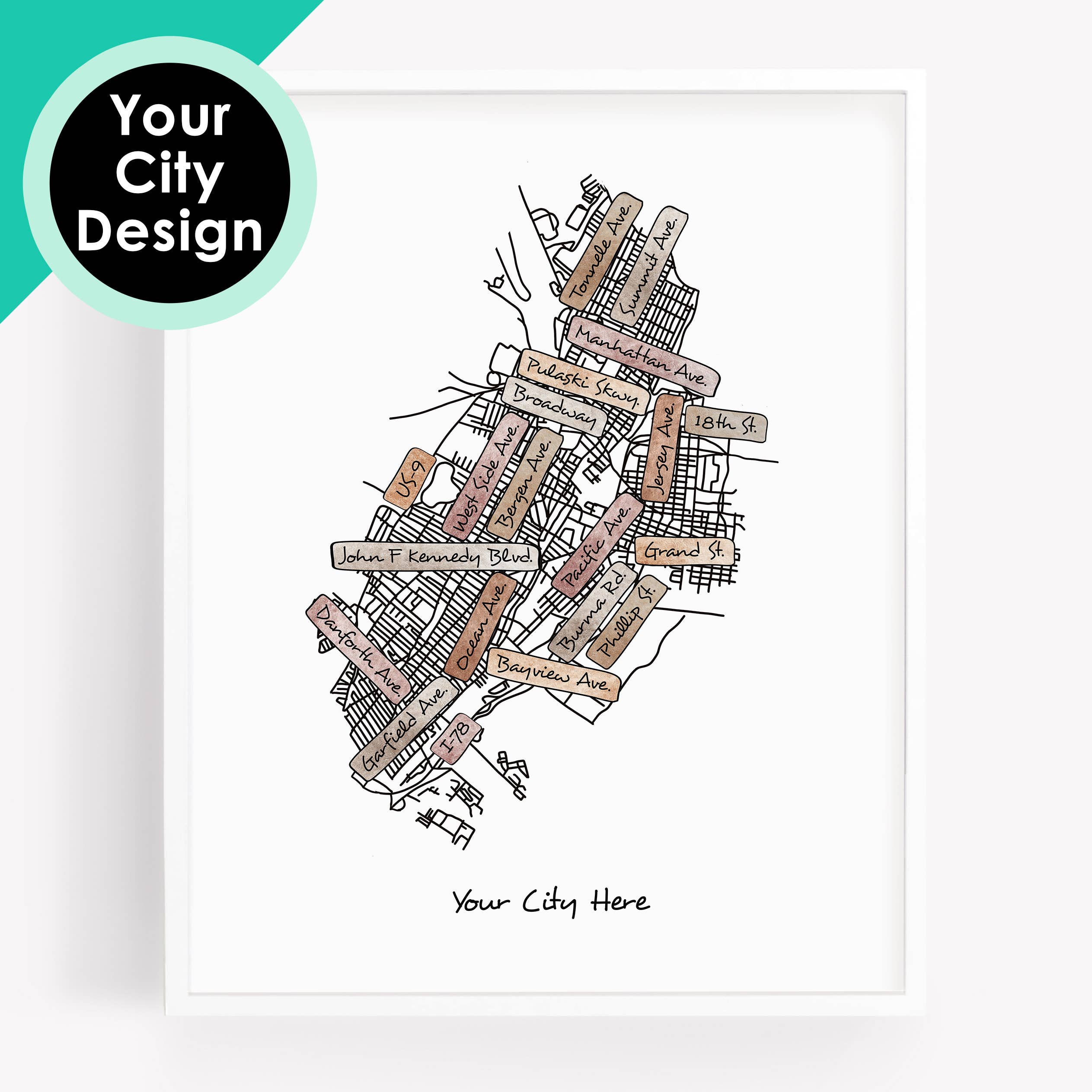 Sparks House Co. - Wholesale Art Print - Street Map Print - Street Names - Your City - Custom Order13