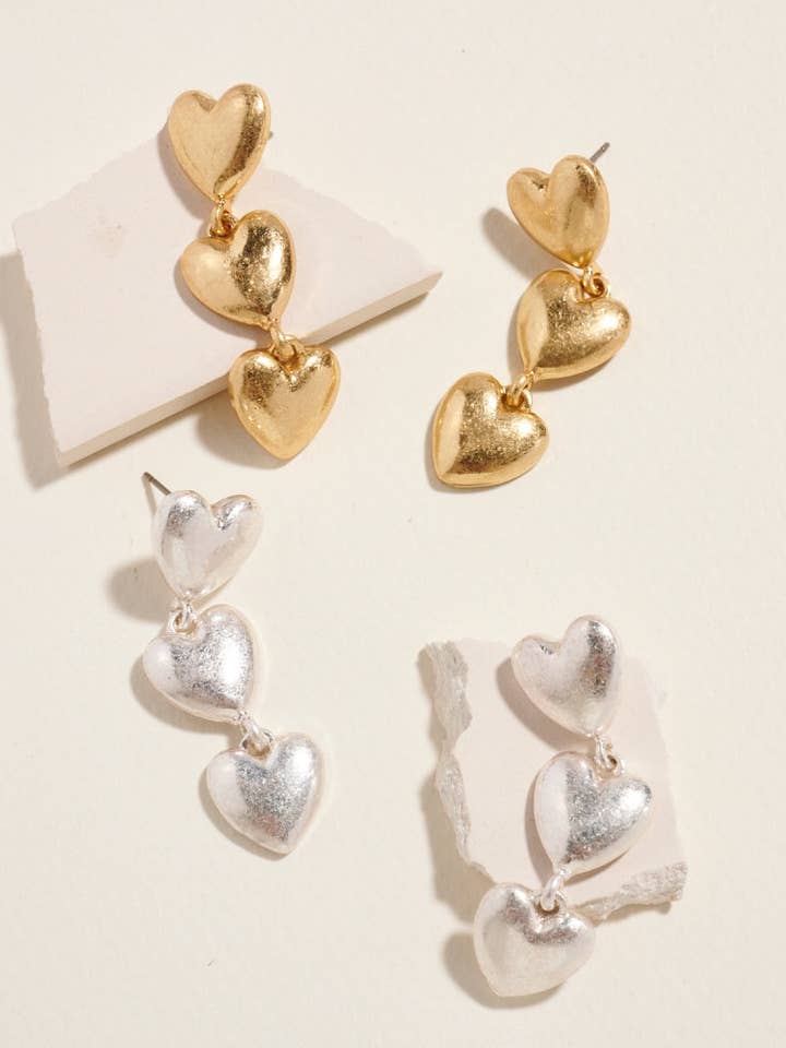 Puffed Heart Link Drop Post Earrings Jewelry for wholesale by Designature New York
